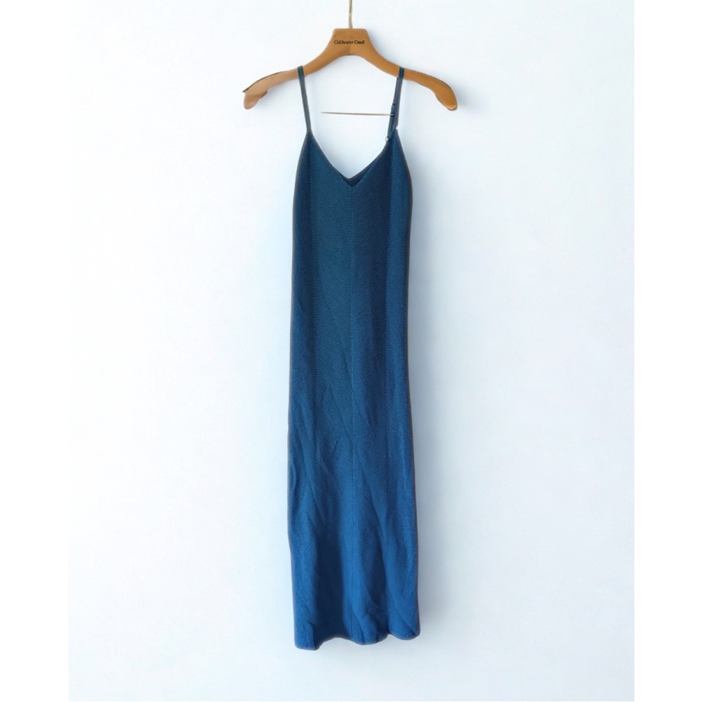 Freshman 1996 Blue Ribbed Knit Sweater Dress XS Spaghetti Strap Midi